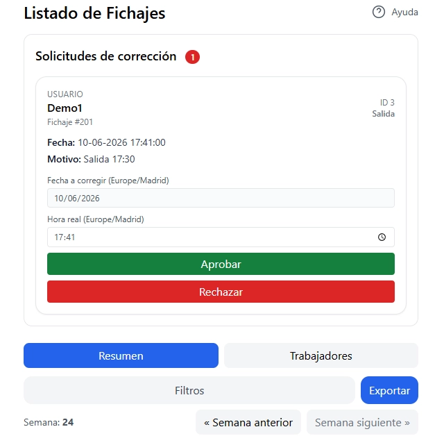 Gesti&oacute;n de correcciones y olvidos de fichaje en Jornaly