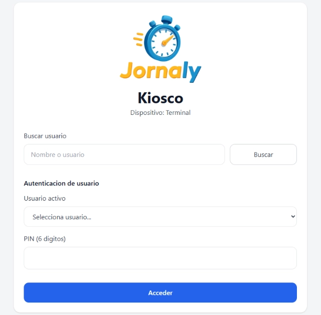 Modo kiosco para fichar desde un dispositivo compartido